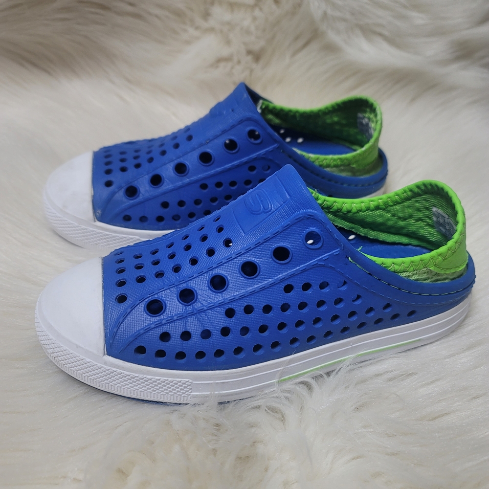 Skechers Kids Foamies Swifter Blue Lime Green Slip On Water Shoes 13 Little Kid
